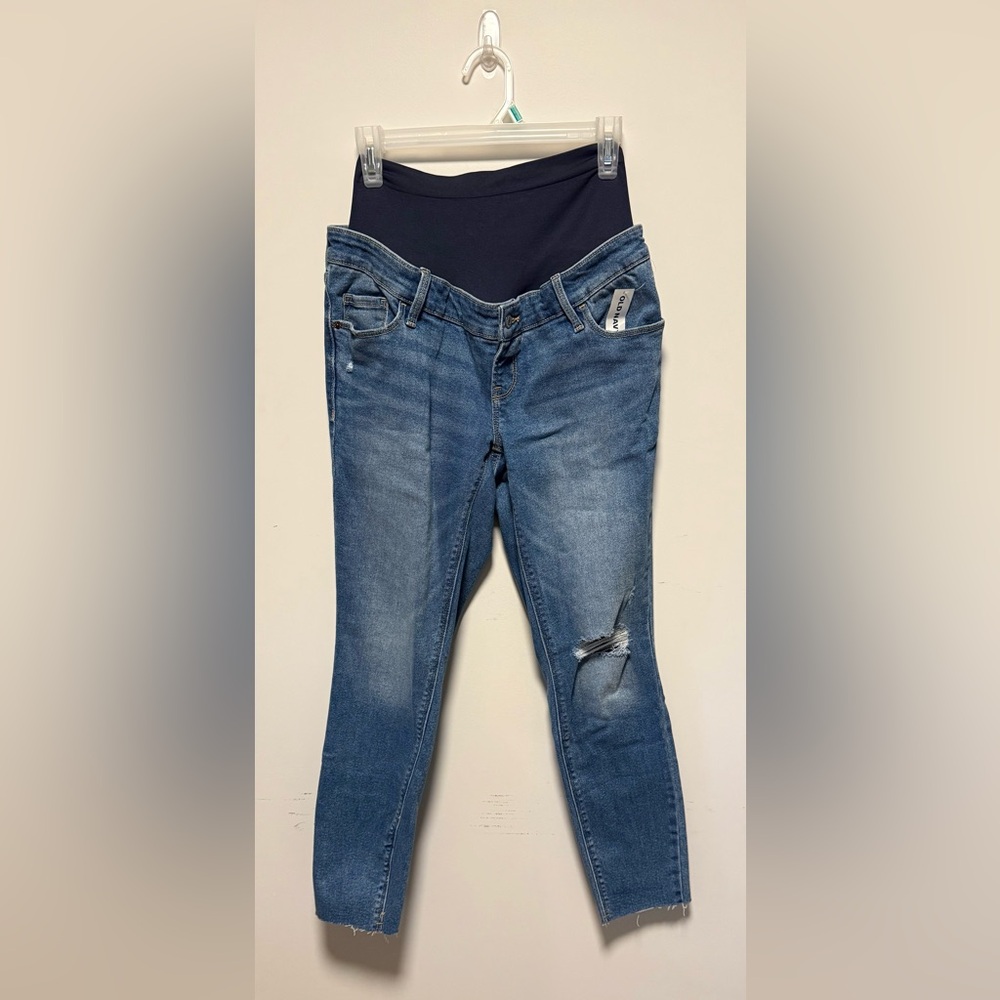Old Navy Maternity Premium Full Panel Rockstar Super Skinny Ripped Jeans